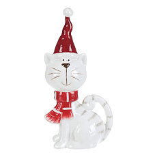 Kočka se šálou - keramická figurka, vel. L, červeno-bílý