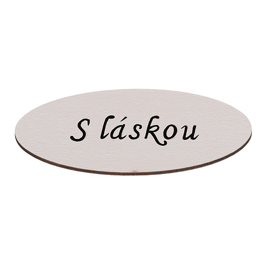 Cedulka "S láskou" - dřevo, bílá, v sáčku 12 ks, cena za 1 ks