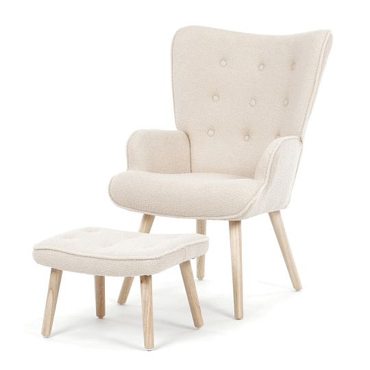 Relaxační křeslo, krémová, látka bouclé, AK-319 CRM2