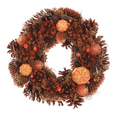 Věnec podzimní - pr. 30 cm, šišky, bobule, dýně, oranžovo-hnědý Věnec podzimní - pr. 30 cm, šišky, bobule, dýně, oranžovo-hnědý