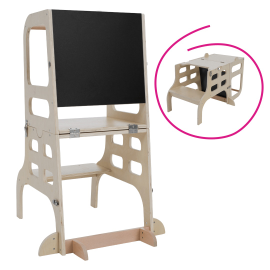 Montessori učící věž 3v1 s tabulí, přírodní, MAGAN Montessori učící věž 3v1 s tabulí, přírodní, MAGAN