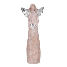 Anděl se srdcem - figurka z polyresinu, imitace dřeva