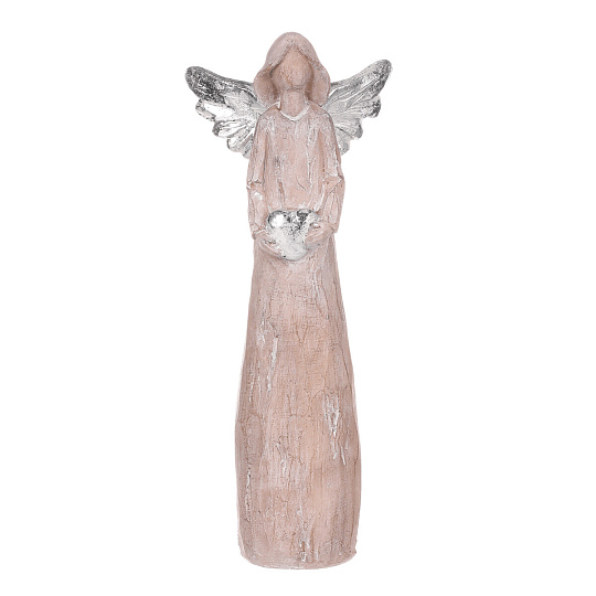 Anděl se srdcem - figurka z polyresinu, imitace dřeva
