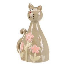 Kočka - keramická figurka, dekor květin, vel. M, zelená Kočka - keramická figurka, dekor květin, vel. M, zelená