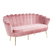 Luxusní pohovka, 3-sed, růžová Velvet látka / chrom zlatý, styl Art-deco, NOBLIN
