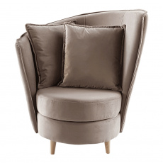 Křeslo ve stylu Art Deco, taupe hnědošedá Paros látka / dub, ROUND NEW Křeslo ve stylu Art Deco, taupe hnědošedá Paros látka / dub, ROUND NEW