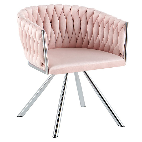 Otočné jídelní křeslo, pudrově růžová Velvet látka/chrom, HELIN