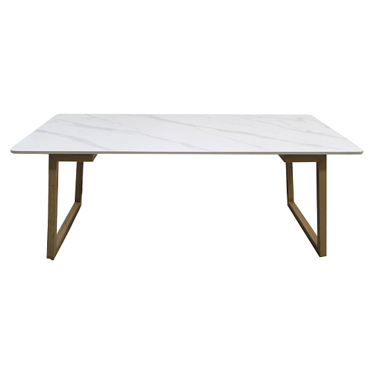Konferenční stolek, bílý mramor/buk, DEMIAN
