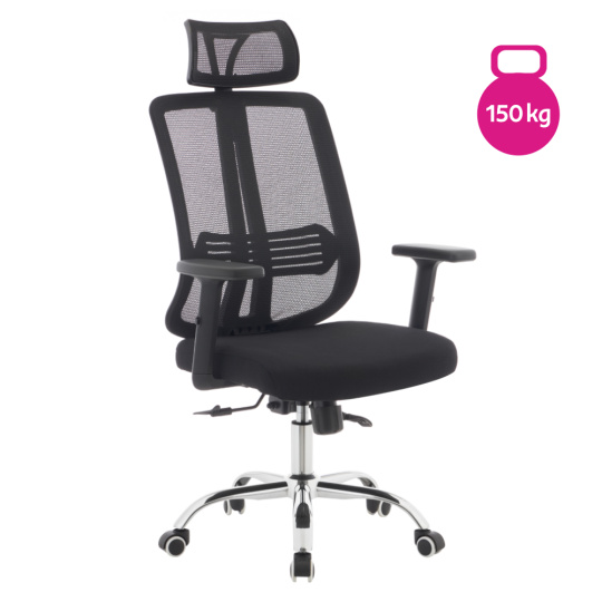 Kancelářské křeslo, černá/chrom, nosnost 150 kg, DUVAL