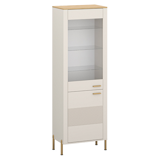 Vitrína, kašmír/dub kamenný, RUNOL 1D1W