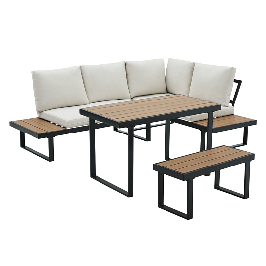 Zahradní set, černá/krém/dub, FLOJD