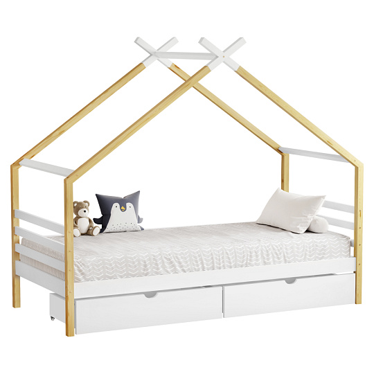 Montessori postel, 90x200, bílá/hnědá, TARA