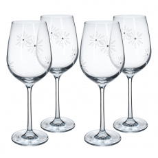 TEMPO-KONDELA SNOWFLAKE VINO, sklenice na víno, set 4 ks, s krystaly, 450 ml