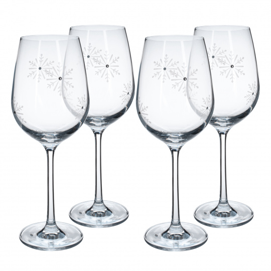 TEMPO-KONDELA SNOWFLAKE VINO, sklenice na víno, set 4 ks, s krystaly, 450 ml