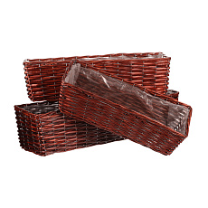 Košík proutěný - hranatý truhlík, tmavě hnědý, cena za sadu 3 ks