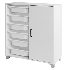 Regál/skrinka s úložnými boxmi, biela, VELTO