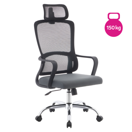 Kancelářské křeslo, černá/šedá/chrom, nosnost 150 kg, RANDY