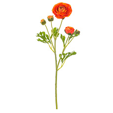 Ranunculus - umělý řezaný, květy s poupaty, oranžový