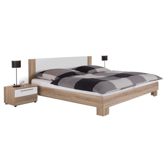 Manželská postel, s 2 nočními stolky, dub sonoma / bílá, 180x200, MARTINA
