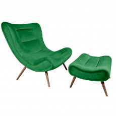 Křeslo s podnoží, zelená Velvet látka / kaučukové dřevo, KIRILO Křeslo s podnoží, zelená Velvet látka / kaučukové dřevo, KIRILO