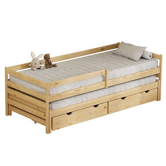 Postel s přistýlkou a úložným prostorem, 90x200, přírodní, ELARA