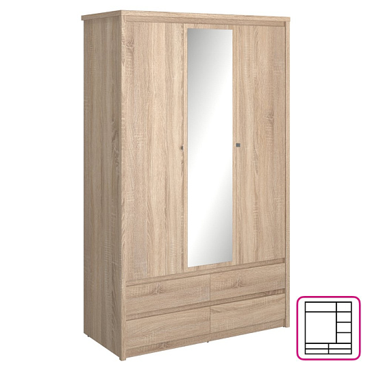 Skříň se zrcadlem 3D4S, dub sonoma, NORTY TYP 1