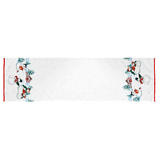 Běhoun bílý - se sněhuláky na okrajích, 100% polyester, 40 x 150 cm