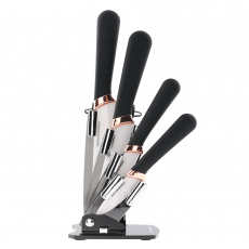 TEMPO-KONDELA KALTI, sada nožů, set 6 ks, ve stojanu, černá/rose gold TEMPO-KONDELA KALTI, sada nožů, set 6 ks, ve stojanu, černá/rose gold