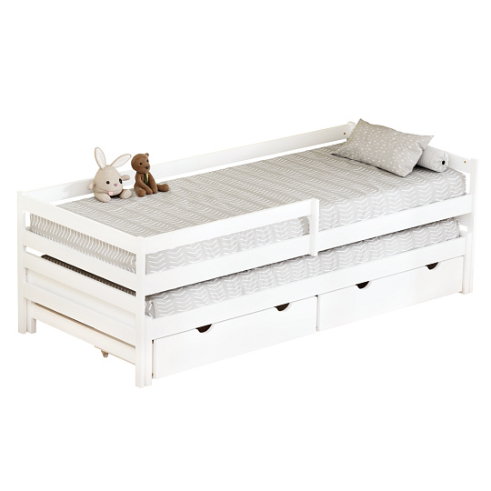 Postel s přistýlkou a úložným prostorem, 90x200, bílá, ELARA