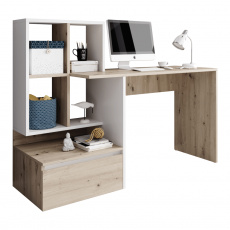 PC stůl, dub artisan/bílý mat, NEREO PC stůl, dub artisan/bílý mat, NEREO