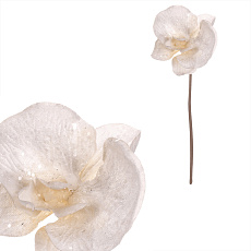 Orchidej - umělý květ na stonku, bílá se třpytkami