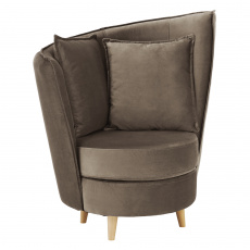Křeslo ve stylu Art Deco, taupe hnědošedá Paros látka / dub, ROUND NEW Křeslo ve stylu Art Deco, taupe hnědošedá Paros látka / dub, ROUND NEW