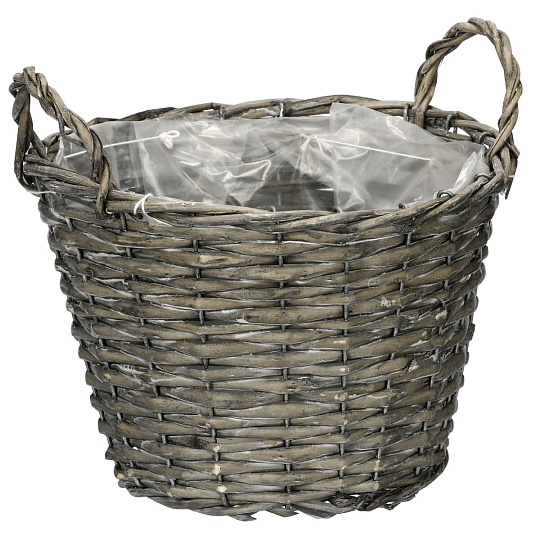 Košík proutěný - obal na květiny, kulatý, šedý Košík proutěný - obal na květiny, kulatý, šedý