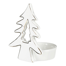 Svícen na kónickou svíčku - porcelán, se stromečkem, bílý Svícen na kónickou svíčku - porcelán, se stromečkem, bílý