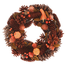 Věnec podzimní - pr. 30 cm, šišky, bobule, dýně, oranžovo-hnědý Věnec podzimní - pr. 30 cm, šišky, bobule, dýně, oranžovo-hnědý