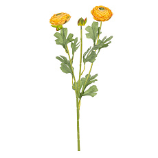 Ranunculus - umělý řezaný, 2 květy a poupě, žlutý