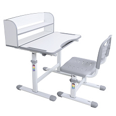 Rostoucí psací stůl a židle, šedá/bílá, set ZION