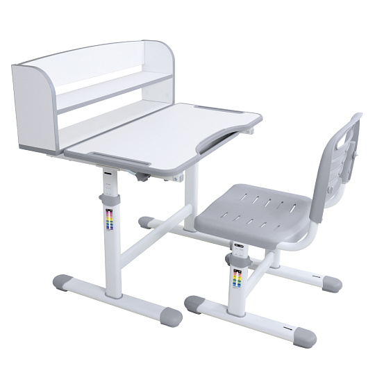 Rostoucí psací stůl a židle, šedá/bílá, set ZION