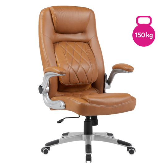 Kancelářské křeslo, hnědá ekokůže/stříbrná, nosnost 150 kg, GREKO