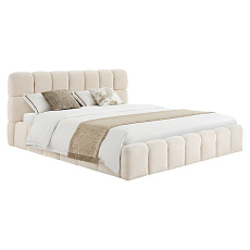 Postel s kovovým roštem a úložným prostorem, 200x200, béžová, SORELA