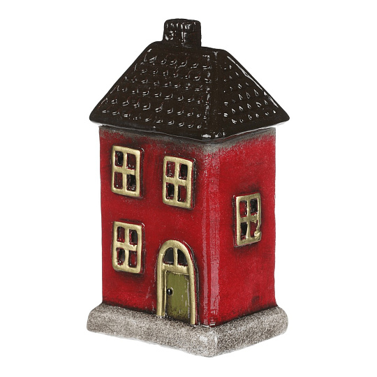 Domeček keramický - patrový, LED osvětl., červený