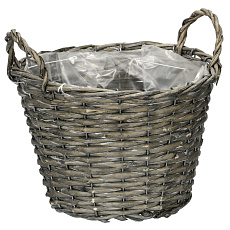 Košík proutěný - obal na květiny, kulatý, šedý Košík proutěný - obal na květiny, kulatý, šedý