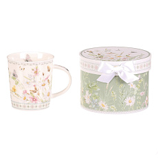 Hrnek malovaný - porcelán, dárková dóza, motiv rozkvetlé louky Hrnek malovaný - porcelán, dárková dóza, motiv rozkvetlé louky