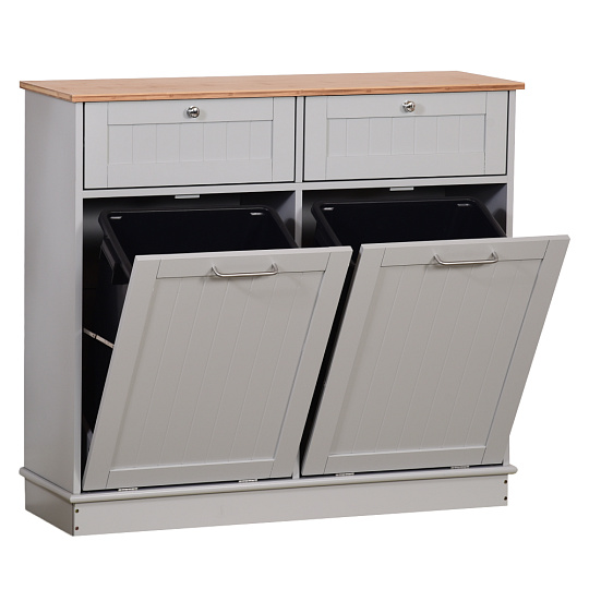 Výklopná skříňka s odpadkovým košem, šedá/bambus, DELINS TYP 2