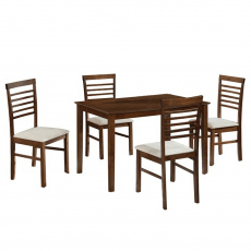 Jídelní set, MDF ořech / látka béžová, BRISBO 1 + 4 Jídelní set, MDF ořech / látka béžová, BRISBO 1 + 4