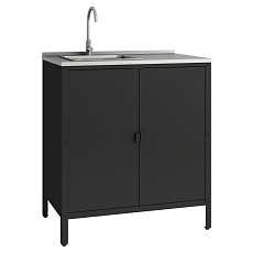 Zahradní kuchyňská skříňka s dřezem, ocel, černá, INES TYP 5