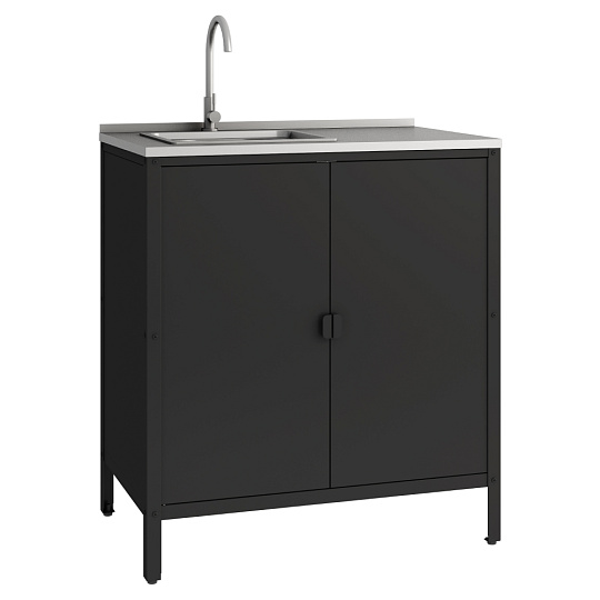Zahradní kuchyňská skříňka s dřezem, ocel, černá, INES TYP 5