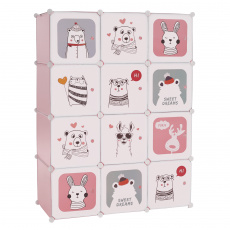 Dětská modulární skříň, růžová / dětský vzor, NURMI