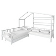 Postel s roštem pro 2 děti, 90x200+70x140 cm, bílá, ENOLA