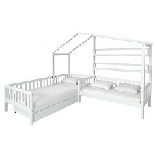 Postel s roštem pro 2 děti, 90x200+70x140 cm, bílá, ENOLA